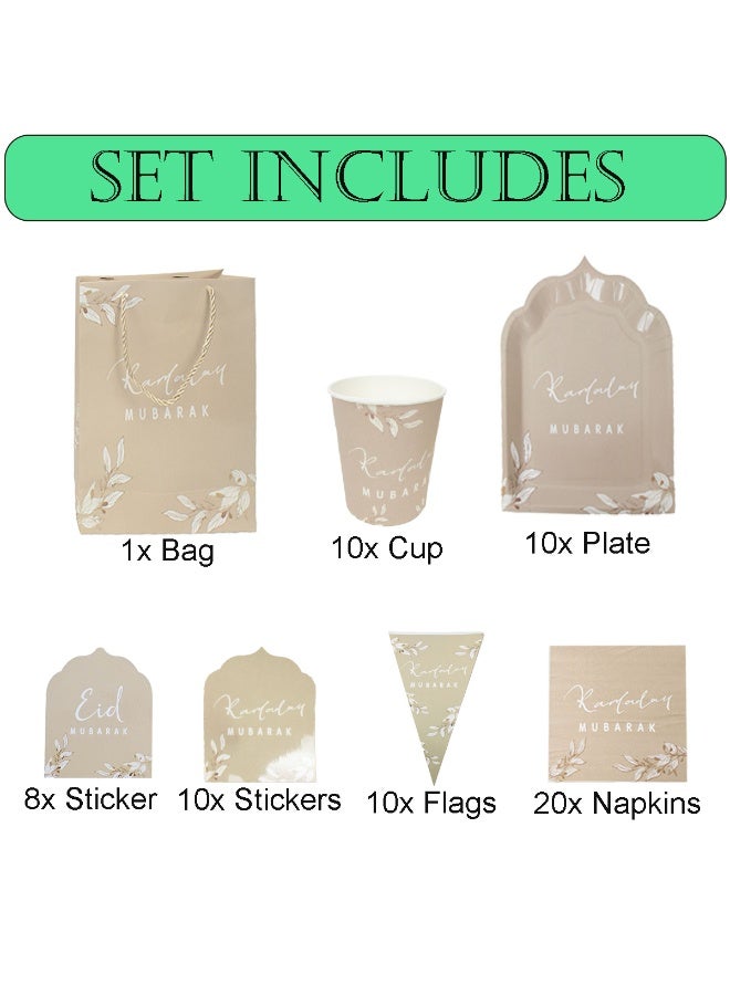 Home Smart Ramadan Series Dinner Plates (8.5"X11" 10 Pcs), Cups (9oz, 10 Pcs), Napkins (5.9" x 5.9", 20 Pcs) and other Accesories - Elegant Ramadan Series Set for Iftar Parties, Gatherings, Birthday and Special Occasions. - Image 3
